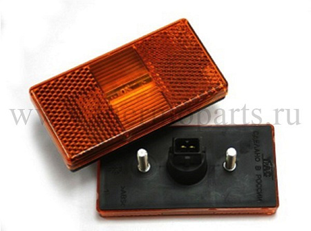 Фонарь габаритный КАМАЗ, УРАЛ оранжевый 24V прямоугольный разъем ТЕХАВТОСВЕТ